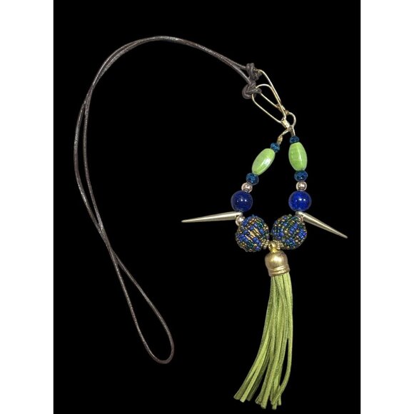 Bohemian Abstract Blue And Green Statement Necklace - Picture 1 of 8